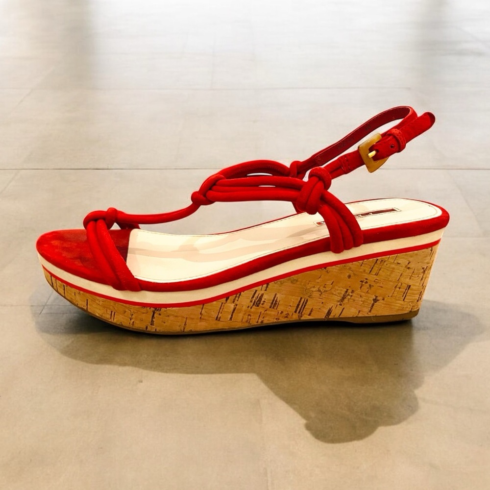 Prada 2000’s Red Suede & Cork, Platform Sandals